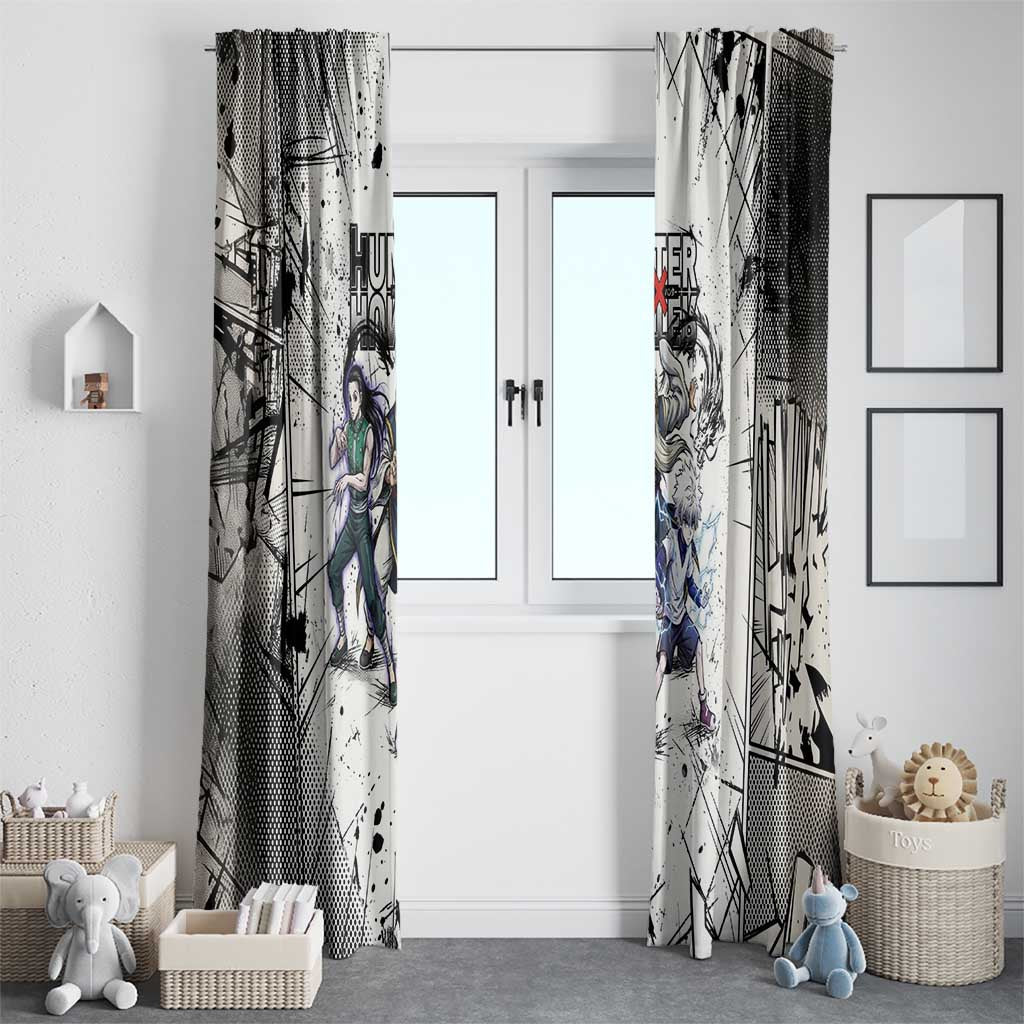 Killua Silva Illumi Team Design Window Curtain with Monochrome Graffiti Background and Hunter Association Symbols - The Mazicc