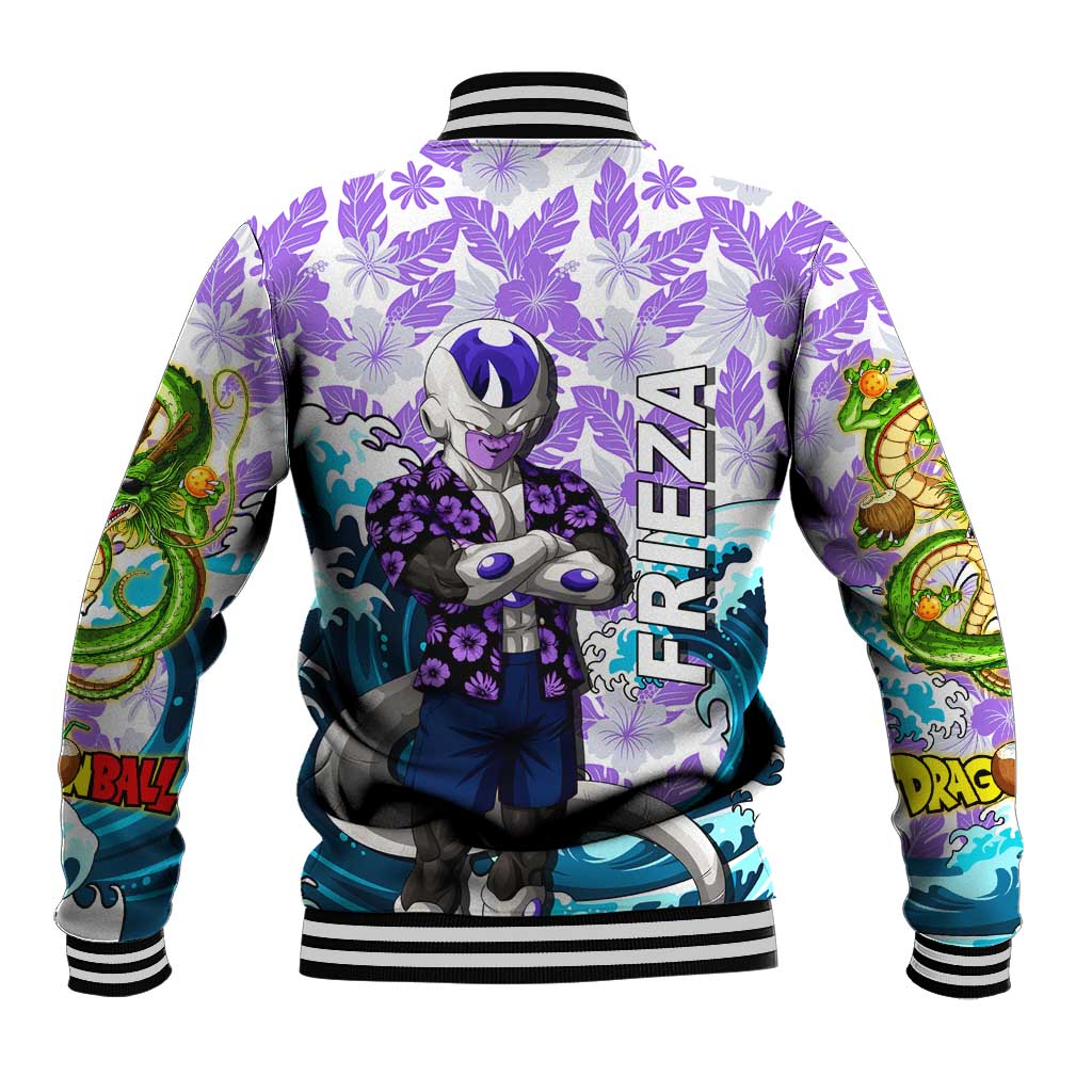 Frieza Dragon Ball Summer Theme Baseball Jacket with Volleyball Floral Shirt and Shenron Tropical Design - The Mazicc