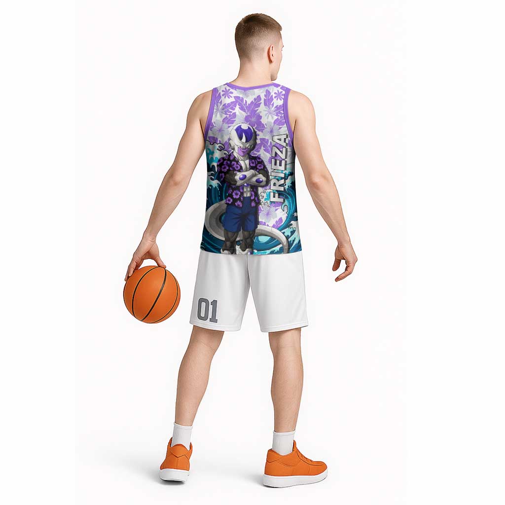Frieza Dragon Ball Summer Theme Basketball Jersey with Volleyball Floral Shirt and Shenron Tropical Design - The Mazicc