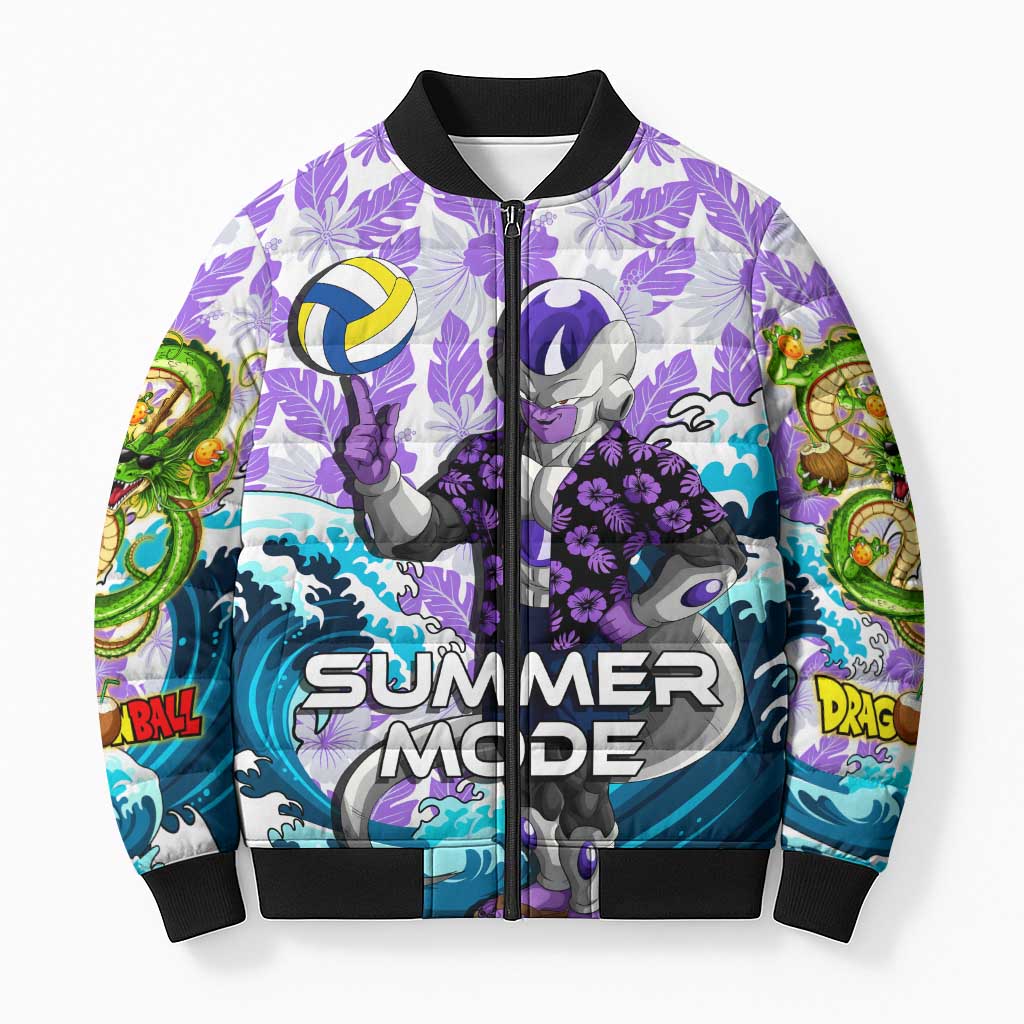 Frieza Dragon Ball Summer Theme Bomber Puffer Jacket with Volleyball Floral Shirt and Shenron Tropical Design - The Mazicc