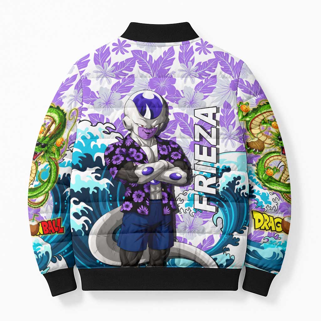 Frieza Dragon Ball Summer Theme Bomber Puffer Jacket with Volleyball Floral Shirt and Shenron Tropical Design - The Mazicc