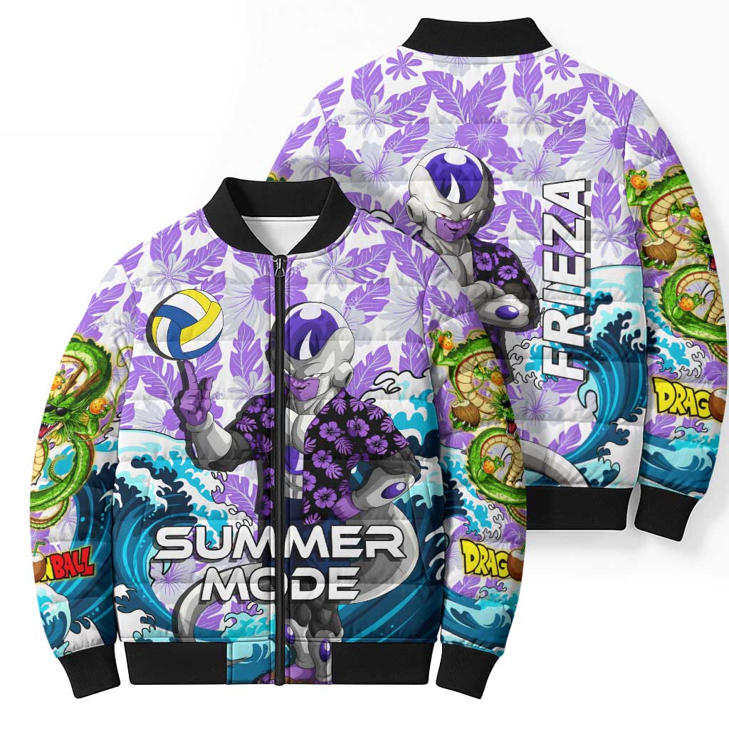 Frieza Dragon Ball Summer Theme Bomber Puffer Jacket with Volleyball Floral Shirt and Shenron Tropical Design - The Mazicc
