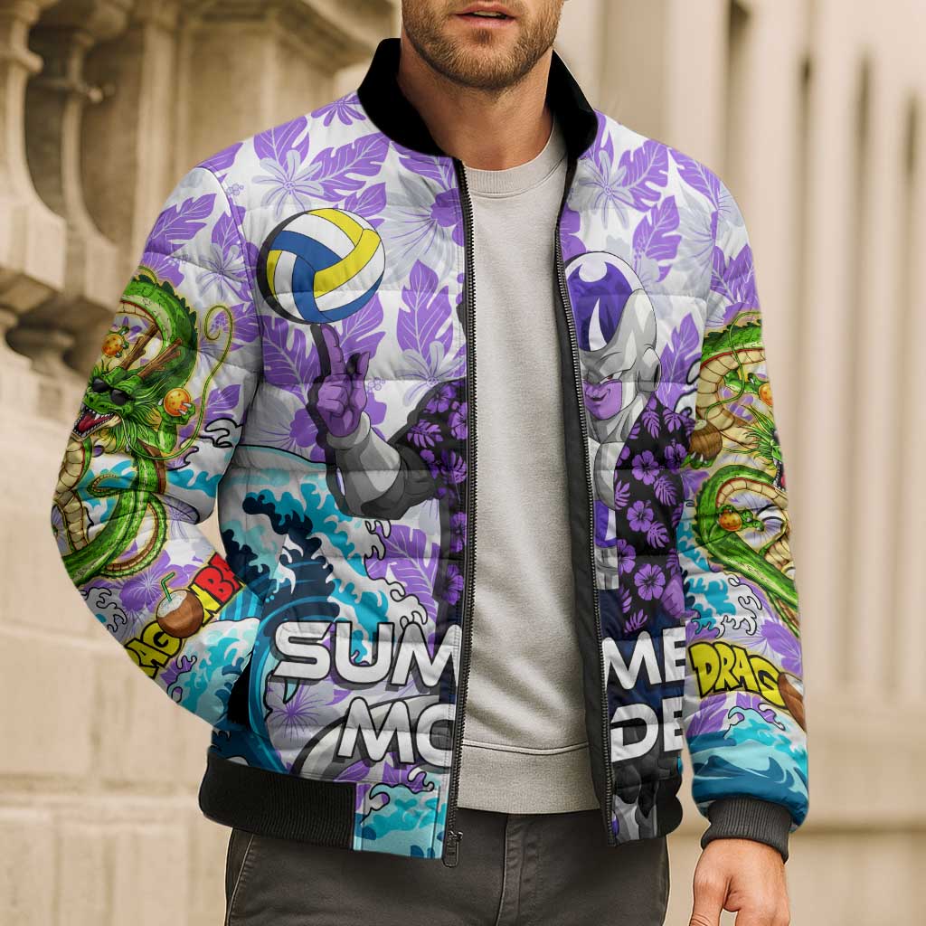 Frieza Dragon Ball Summer Theme Bomber Puffer Jacket with Volleyball Floral Shirt and Shenron Tropical Design - The Mazicc