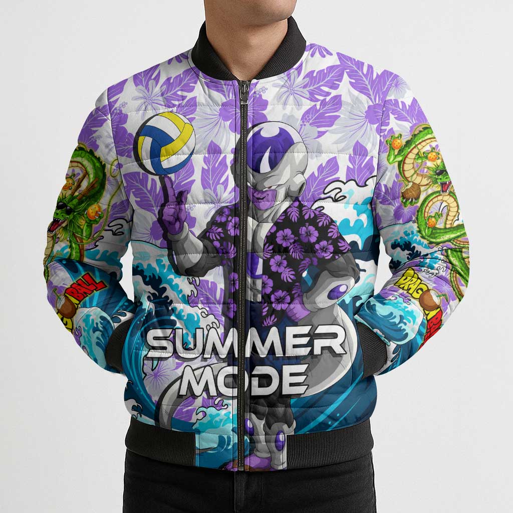 Frieza Dragon Ball Summer Theme Bomber Puffer Jacket with Volleyball Floral Shirt and Shenron Tropical Design - The Mazicc