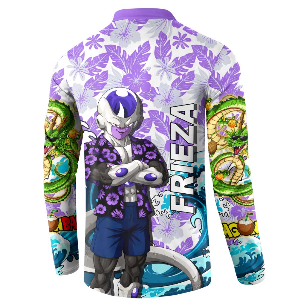 Frieza Dragon Ball Summer Theme Button Sweatshirt with Volleyball Floral Shirt and Shenron Tropical Design - The Mazicc