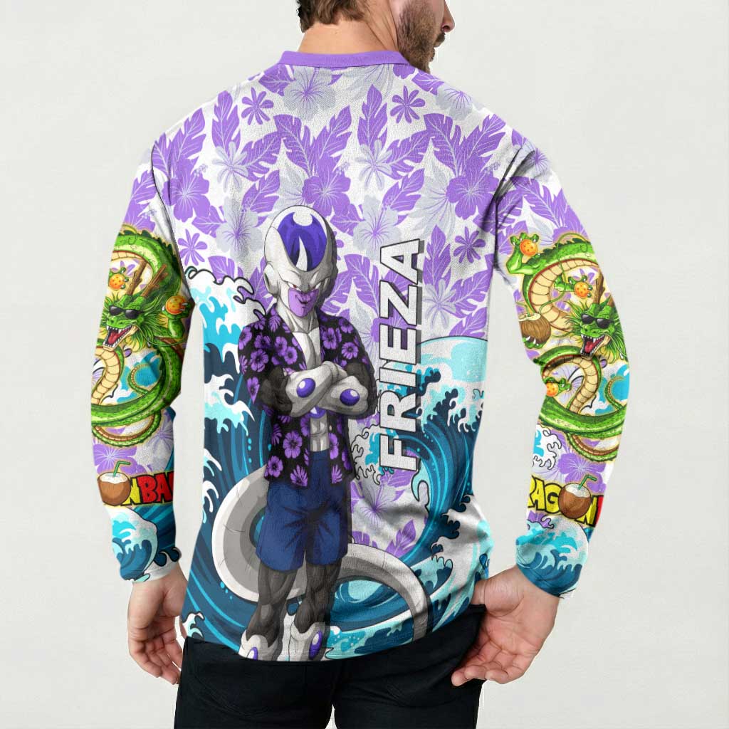 Frieza Dragon Ball Summer Theme Button Sweatshirt with Volleyball Floral Shirt and Shenron Tropical Design - The Mazicc