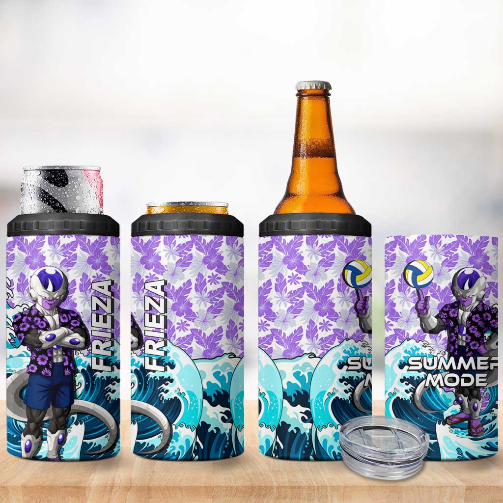 Frieza Dragon Ball Summer Theme 4 in 1 Can Cooler Tumbler with Volleyball Floral Shirt and Shenron Tropical Design - The Mazicc