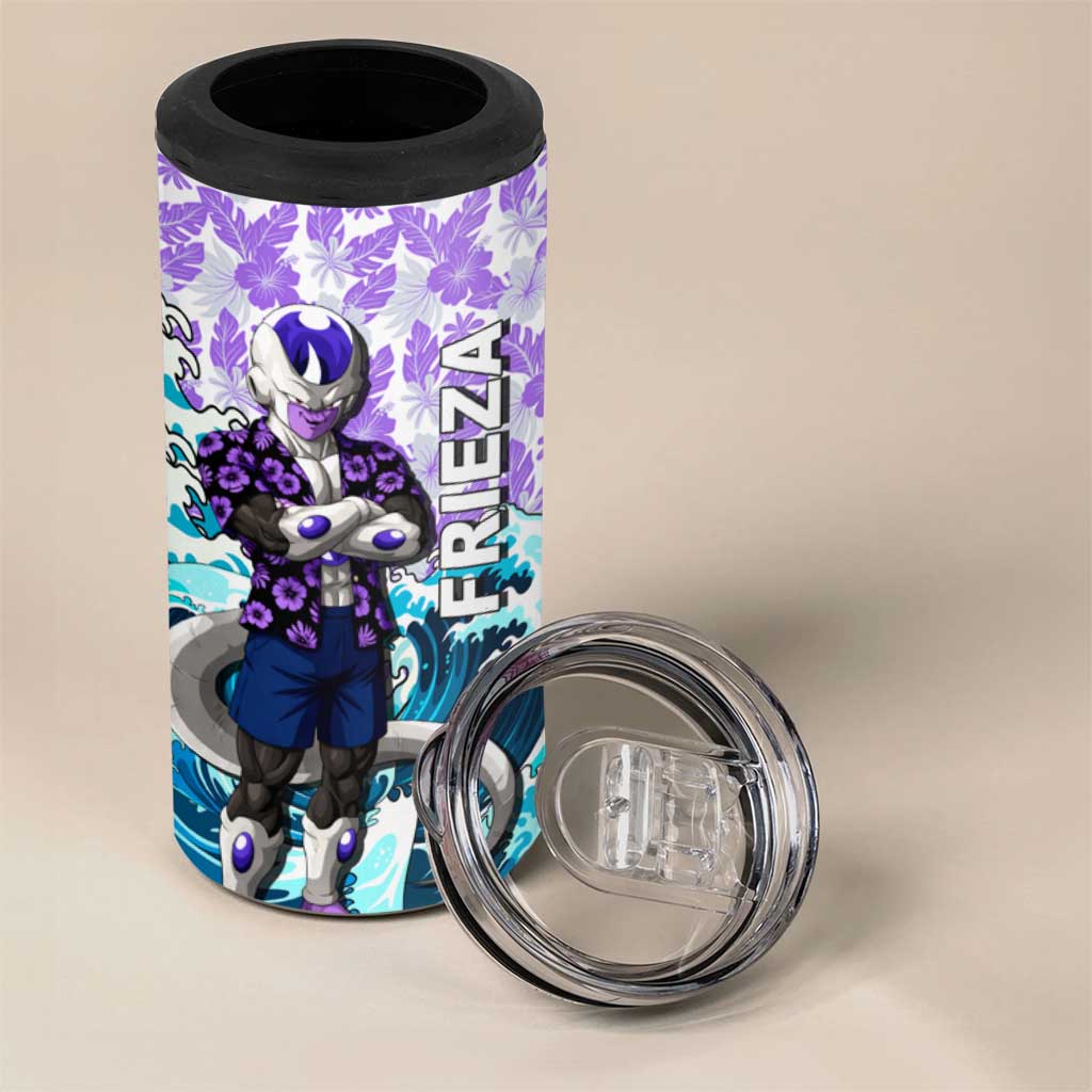 Frieza Dragon Ball Summer Theme 4 in 1 Can Cooler Tumbler with Volleyball Floral Shirt and Shenron Tropical Design - The Mazicc