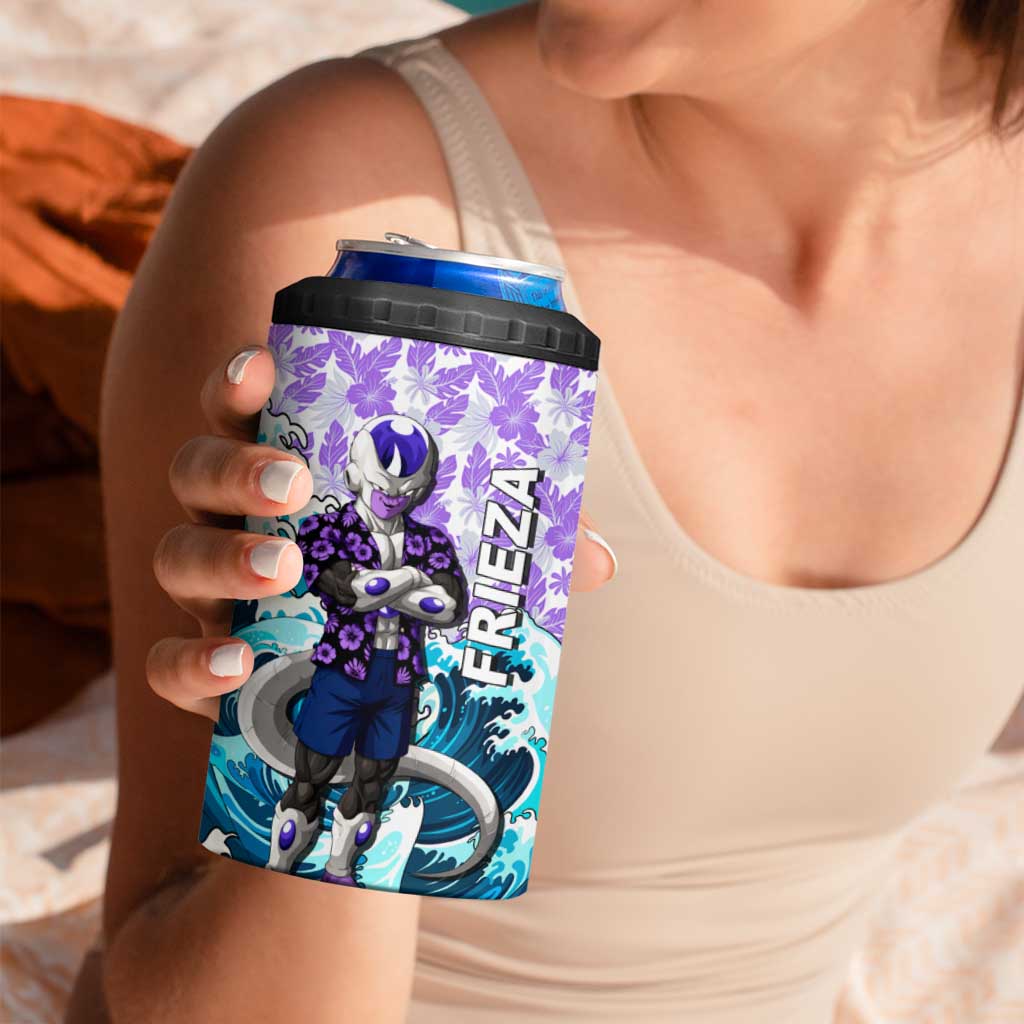 Frieza Dragon Ball Summer Theme 4 in 1 Can Cooler Tumbler with Volleyball Floral Shirt and Shenron Tropical Design - The Mazicc