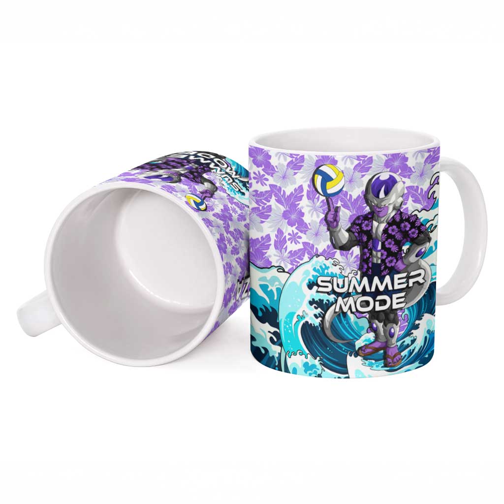 Frieza Dragon Ball Summer Theme Ceramic Mug with Volleyball Floral Shirt and Shenron Tropical Design - The Mazicc