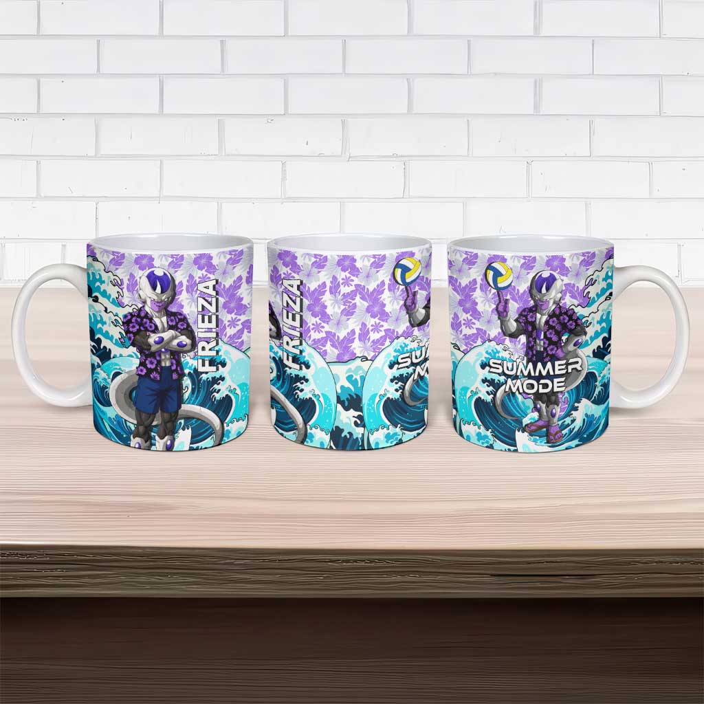 Frieza Dragon Ball Summer Theme Ceramic Mug with Volleyball Floral Shirt and Shenron Tropical Design - The Mazicc
