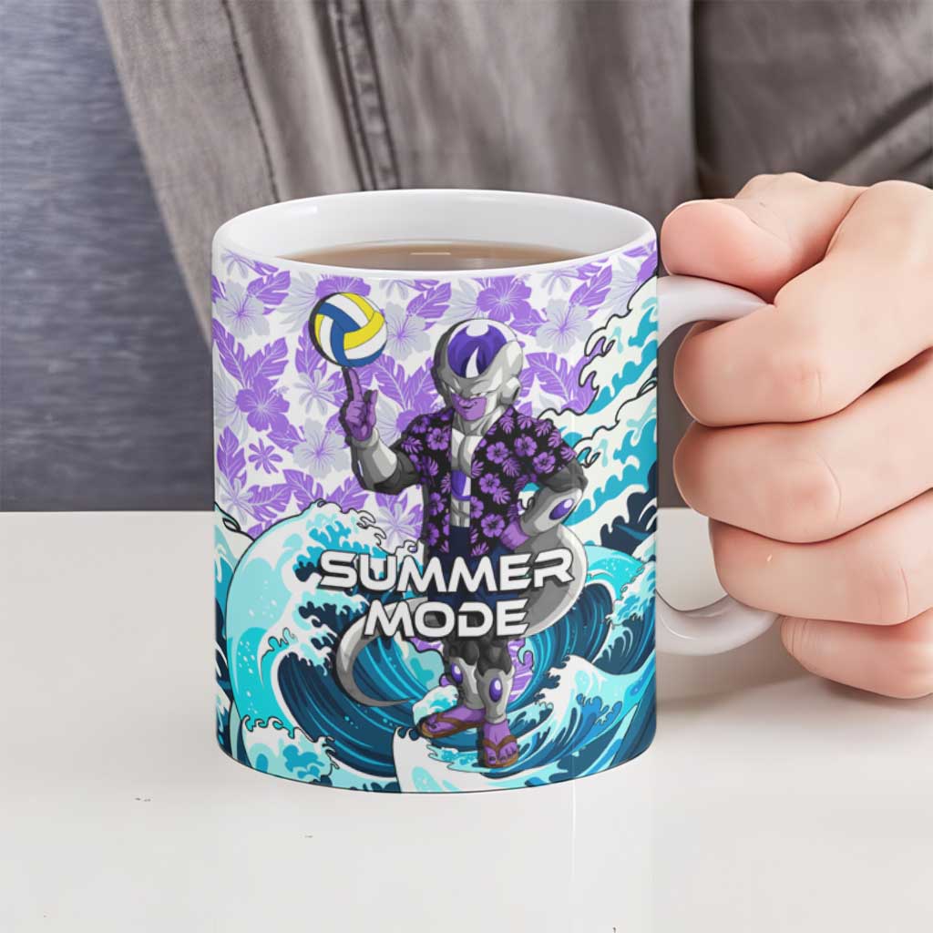 Frieza Dragon Ball Summer Theme Ceramic Mug with Volleyball Floral Shirt and Shenron Tropical Design - The Mazicc