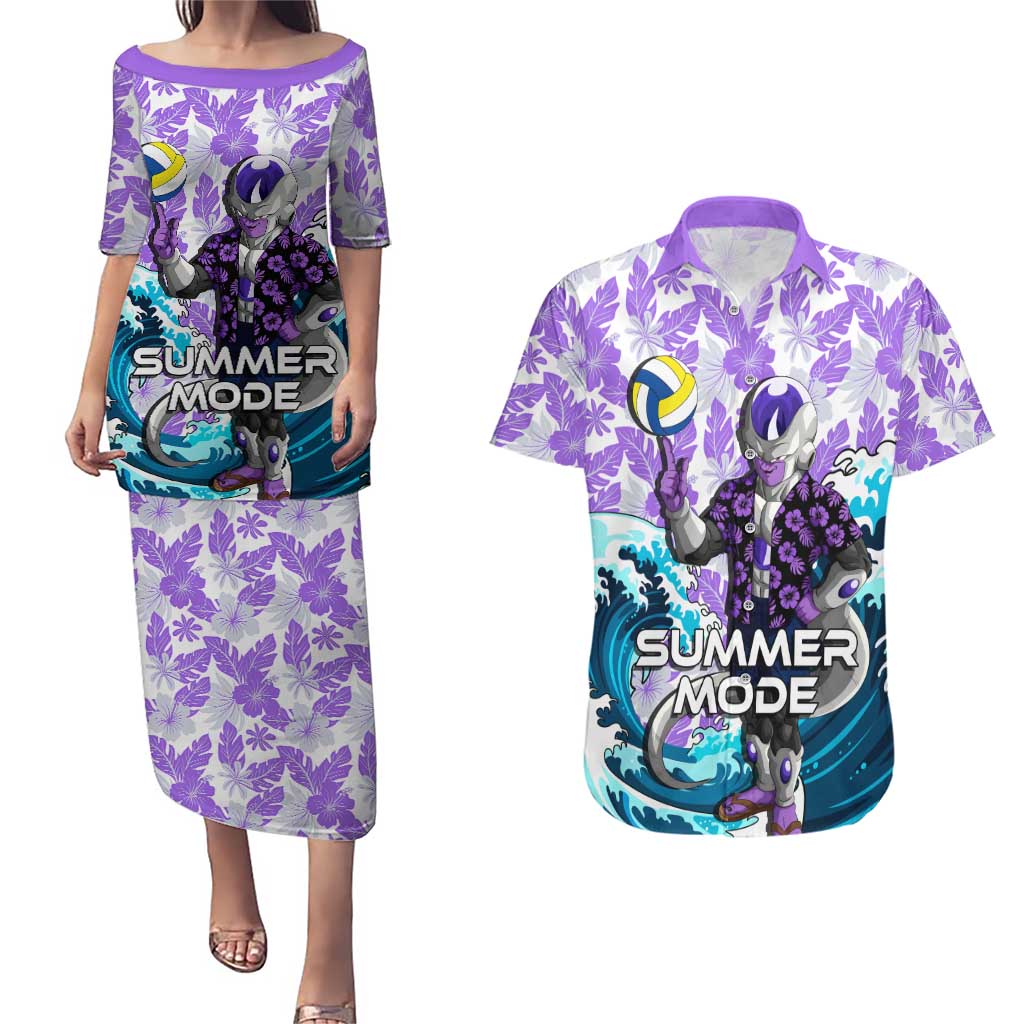 Frieza Dragon Ball Summer Theme Couples Matching Puletasi and Hawaiian Shirt with Volleyball Floral Shirt and Shenron Tropical Design - The Mazicc