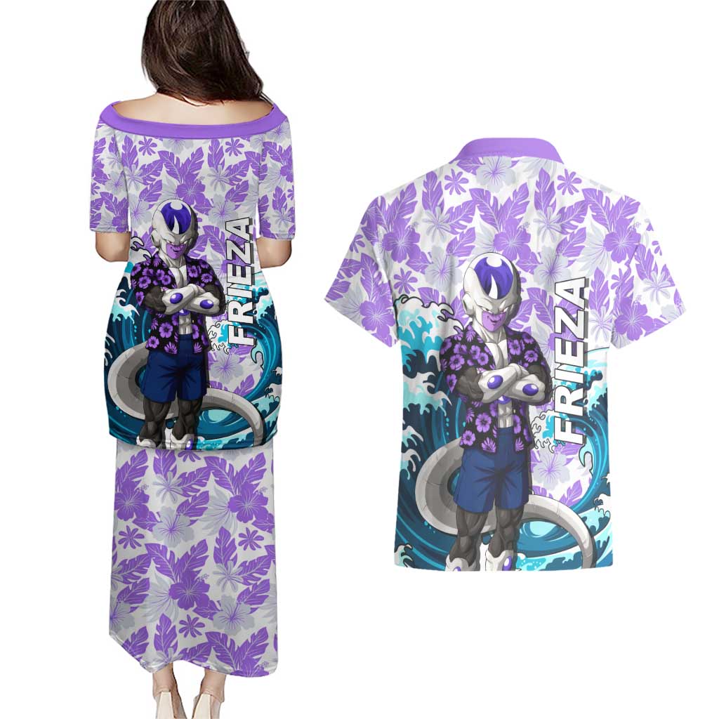 Frieza Dragon Ball Summer Theme Couples Matching Puletasi and Hawaiian Shirt with Volleyball Floral Shirt and Shenron Tropical Design - The Mazicc