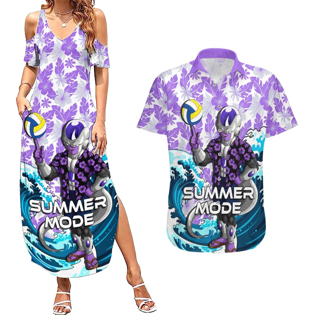 Frieza Dragon Ball Summer Theme Couples Matching Summer Maxi Dress and Hawaiian Shirt with Volleyball Floral Shirt and Shenron Tropical Design - The Mazicc