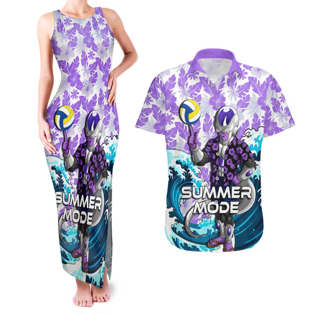 Frieza Dragon Ball Summer Theme Couples Matching Tank Maxi Dress and Hawaiian Shirt with Volleyball Floral Shirt and Shenron Tropical Design - The Mazicc