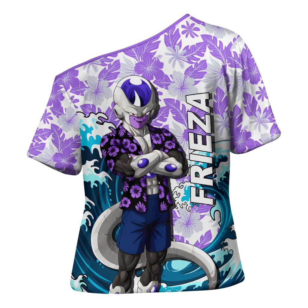 Frieza Dragon Ball Summer Theme Cross Shoulder Shirt with Volleyball Floral Shirt and Shenron Tropical Design - The Mazicc