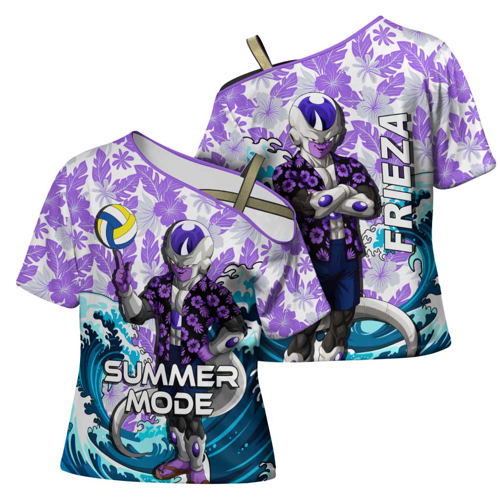 Frieza Dragon Ball Summer Theme Cross Shoulder Shirt with Volleyball Floral Shirt and Shenron Tropical Design - The Mazicc