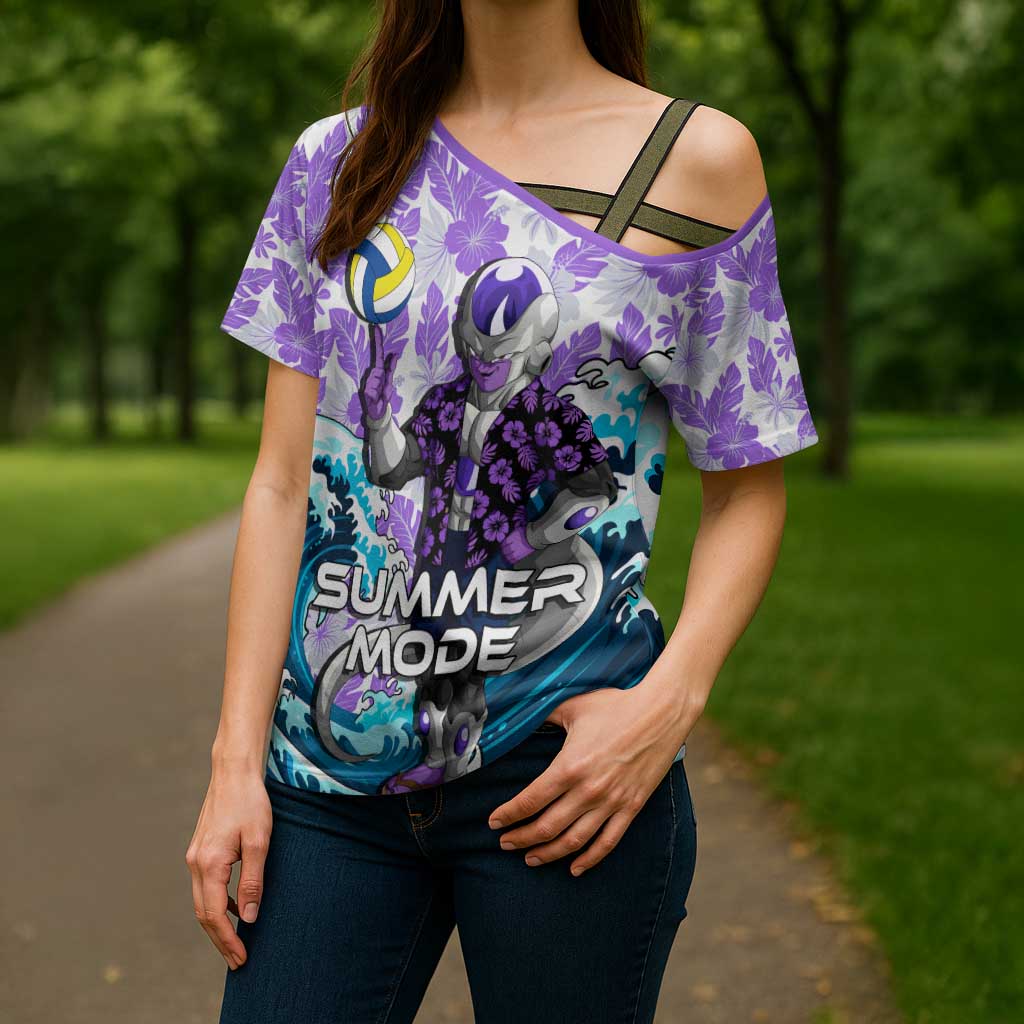 Frieza Dragon Ball Summer Theme Cross Shoulder Shirt with Volleyball Floral Shirt and Shenron Tropical Design - The Mazicc