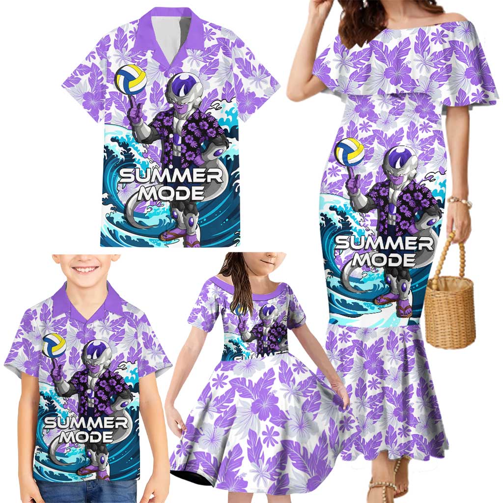Frieza Dragon Ball Summer Theme Family Matching Mermaid Dress and Hawaiian Shirt with Volleyball Floral Shirt and Shenron Tropical Design