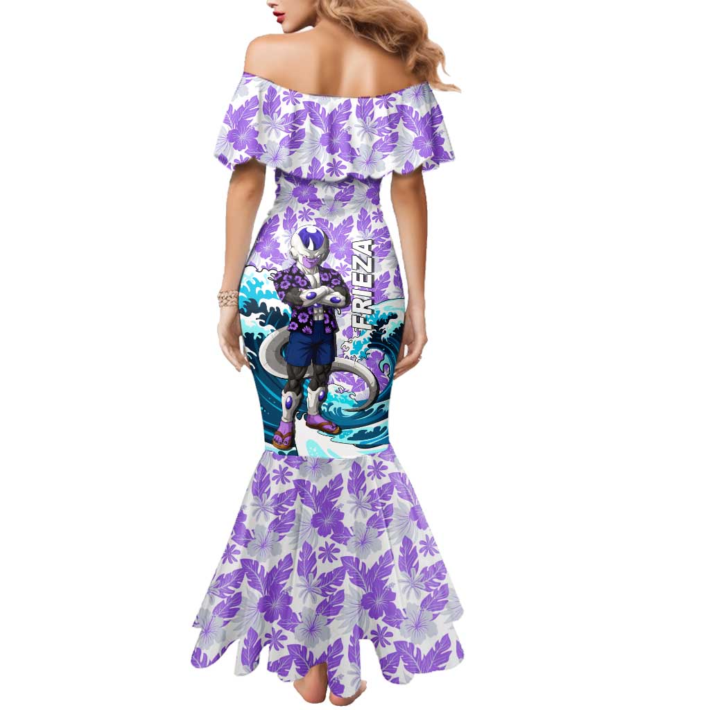 Frieza Dragon Ball Summer Theme Family Matching Mermaid Dress and Hawaiian Shirt with Volleyball Floral Shirt and Shenron Tropical Design