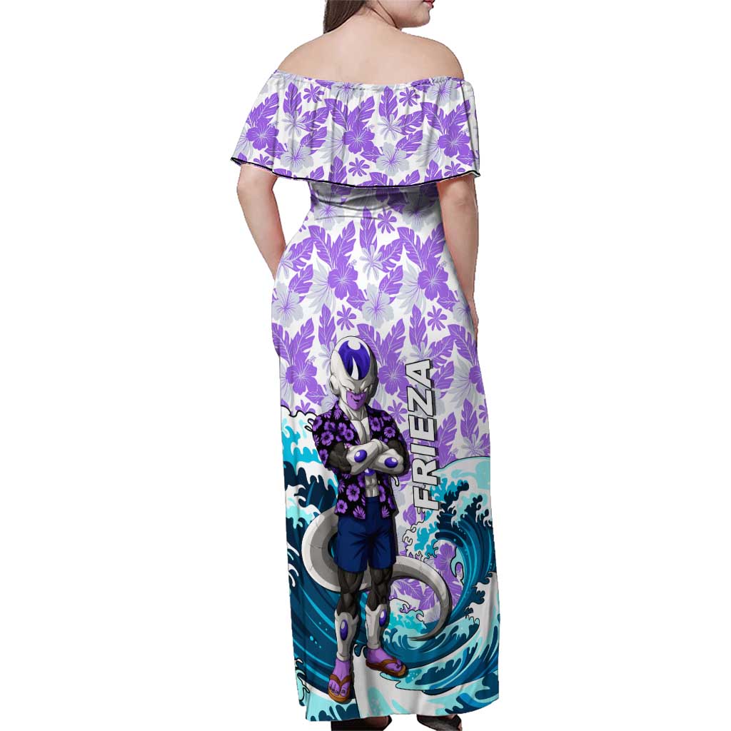 Frieza Dragon Ball Summer Theme Family Matching Off Shoulder Maxi Dress and Hawaiian Shirt with Volleyball Floral Shirt and Shenron Tropical Design