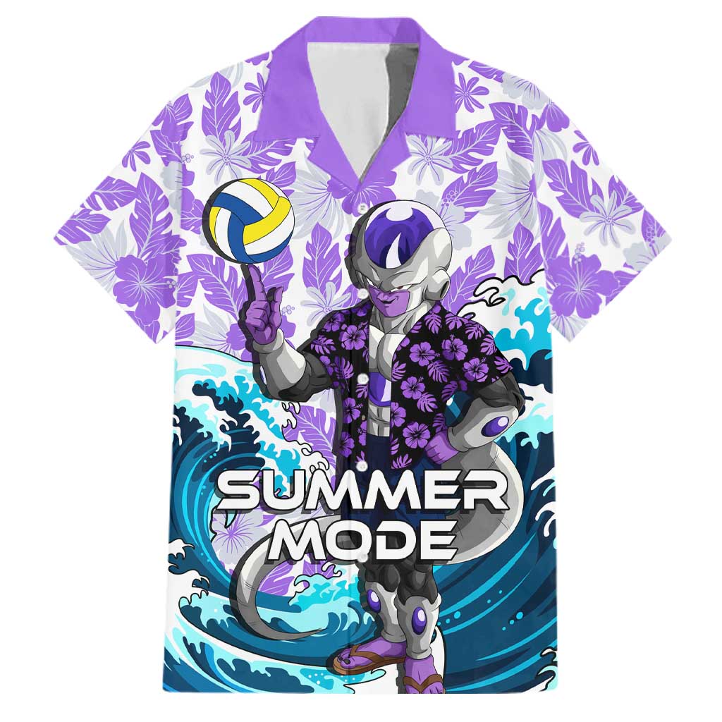 Frieza Dragon Ball Summer Theme Family Matching Off Shoulder Short Dress and Hawaiian Shirt with Volleyball Floral Shirt and Shenron Tropical Design