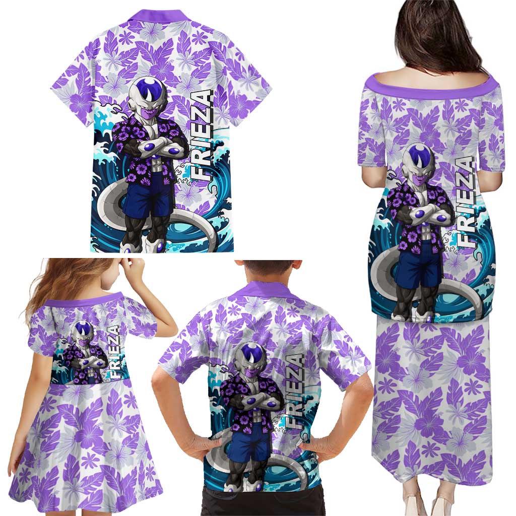 Frieza Dragon Ball Summer Theme Family Matching Puletasi and Hawaiian Shirt with Volleyball Floral Shirt and Shenron Tropical Design