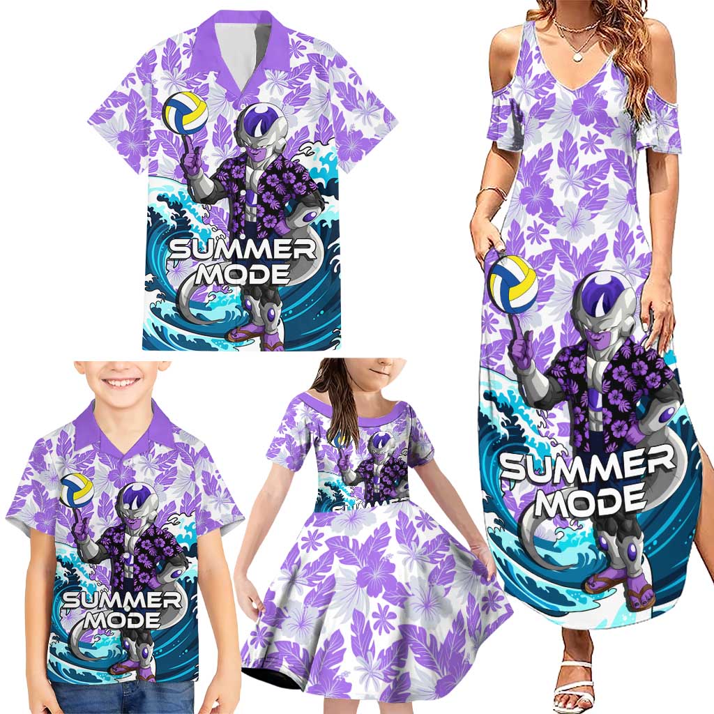 Frieza Dragon Ball Summer Theme Family Matching Summer Maxi Dress and Hawaiian Shirt with Volleyball Floral Shirt and Shenron Tropical Design