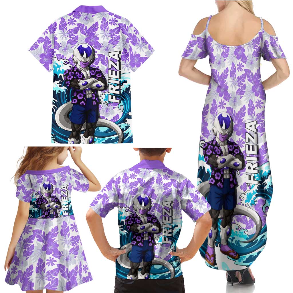 Frieza Dragon Ball Summer Theme Family Matching Summer Maxi Dress and Hawaiian Shirt with Volleyball Floral Shirt and Shenron Tropical Design