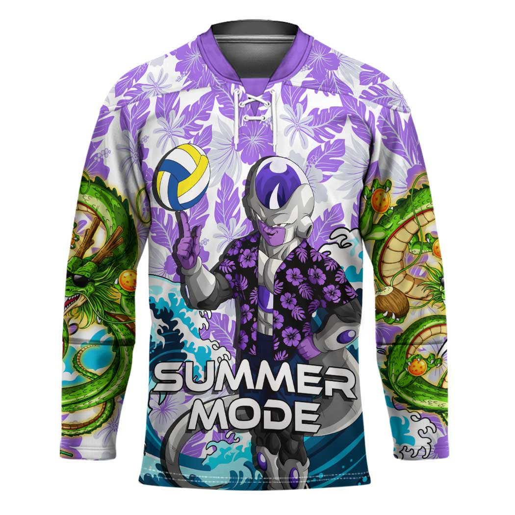 Frieza Dragon Ball Summer Theme Hockey Jersey with Volleyball Floral Shirt and Shenron Tropical Design - The Mazicc