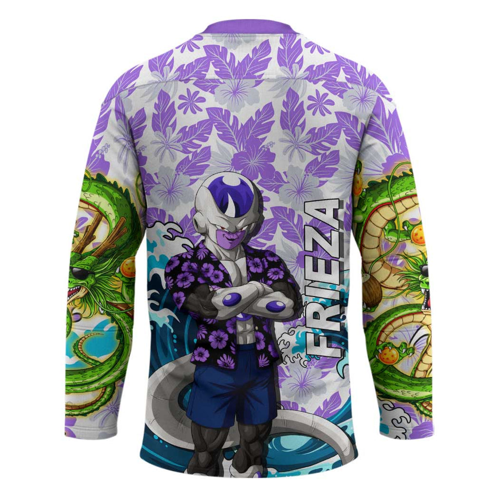 Frieza Dragon Ball Summer Theme Hockey Jersey with Volleyball Floral Shirt and Shenron Tropical Design - The Mazicc