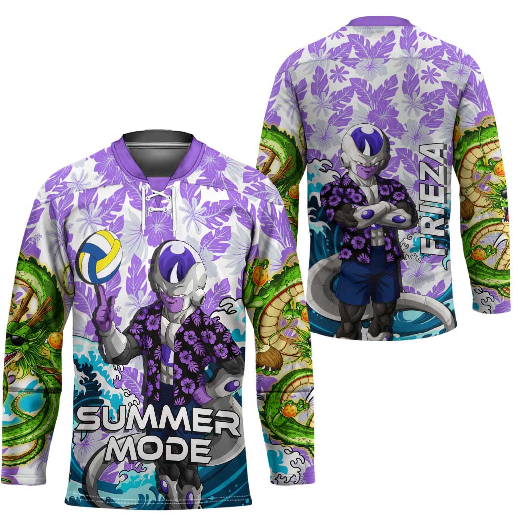 Frieza Dragon Ball Summer Theme Hockey Jersey with Volleyball Floral Shirt and Shenron Tropical Design - The Mazicc