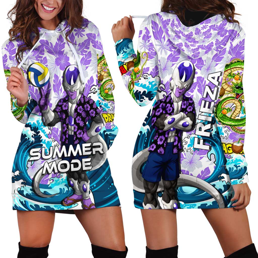 Frieza Dragon Ball Summer Theme Hoodie Dress with Volleyball Floral Shirt and Shenron Tropical Design - The Mazicc