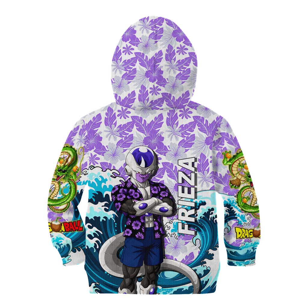 Frieza Dragon Ball Summer Theme Kid Hoodie with Volleyball Floral Shirt and Shenron Tropical Design - The Mazicc