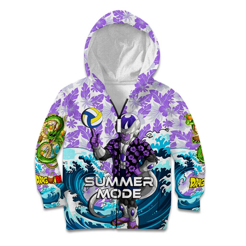 Frieza Dragon Ball Summer Theme Kid Hoodie with Volleyball Floral Shirt and Shenron Tropical Design - The Mazicc