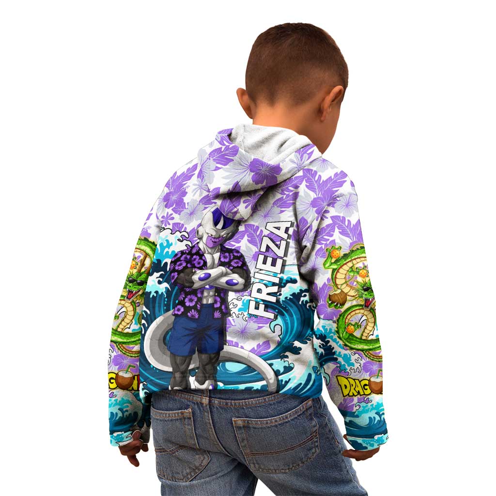 Frieza Dragon Ball Summer Theme Kid Hoodie with Volleyball Floral Shirt and Shenron Tropical Design - The Mazicc