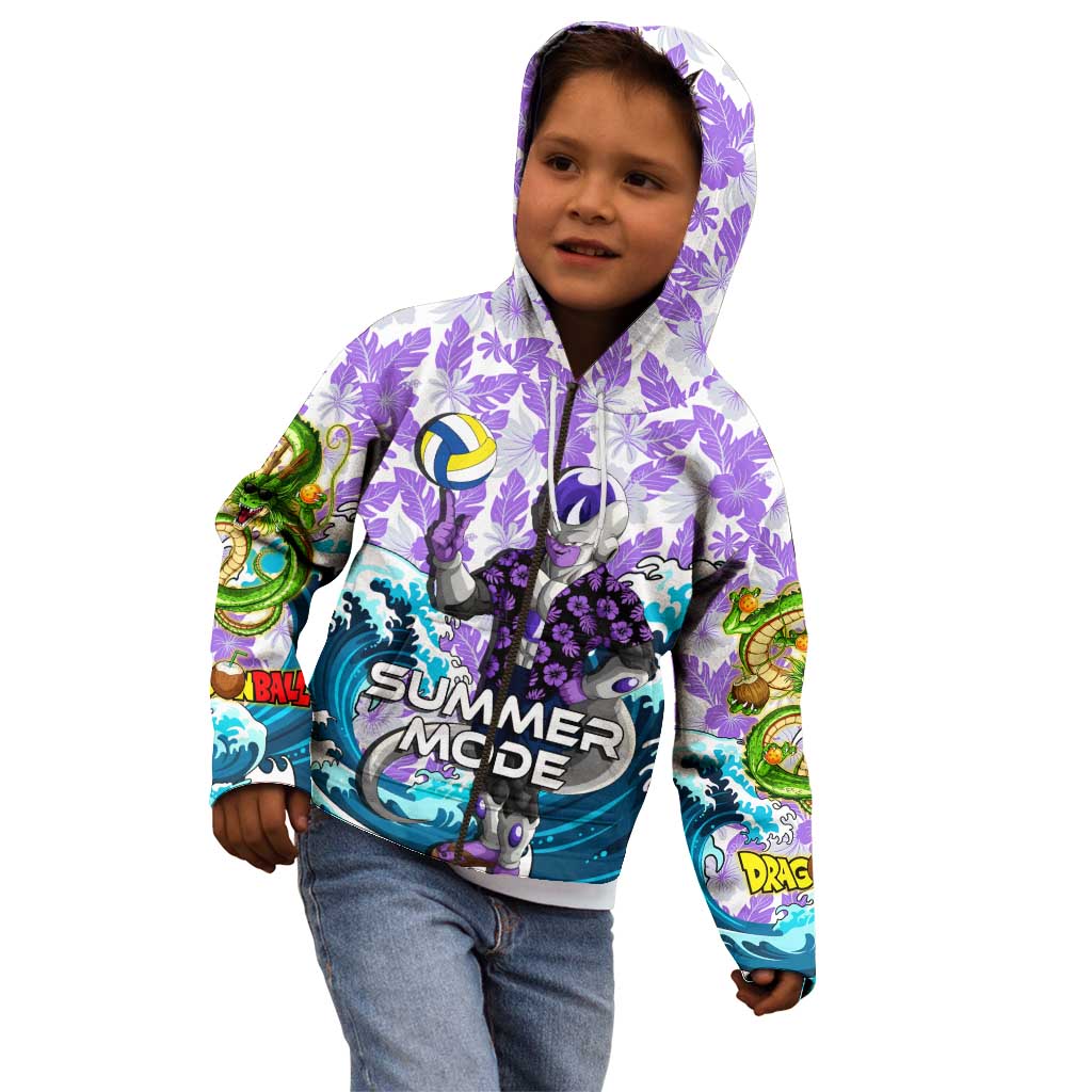 Frieza Dragon Ball Summer Theme Kid Hoodie with Volleyball Floral Shirt and Shenron Tropical Design - The Mazicc
