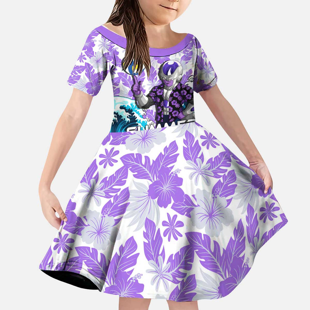 Frieza Dragon Ball Summer Theme Kid Short Sleeve Dress with Volleyball Floral Shirt and Shenron Tropical Design - The Mazicc