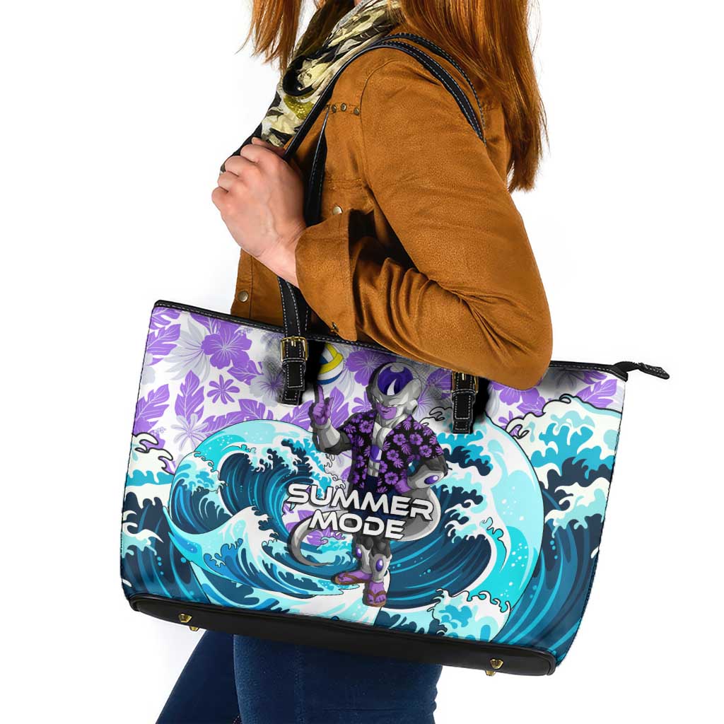Frieza Dragon Ball Summer Theme Leather Tote Bag with Volleyball Floral Shirt and Shenron Tropical Design - The Mazicc