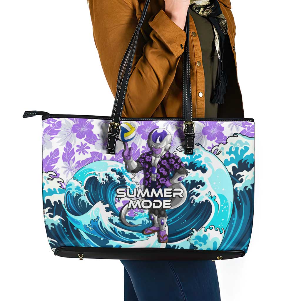 Frieza Dragon Ball Summer Theme Leather Tote Bag with Volleyball Floral Shirt and Shenron Tropical Design - The Mazicc