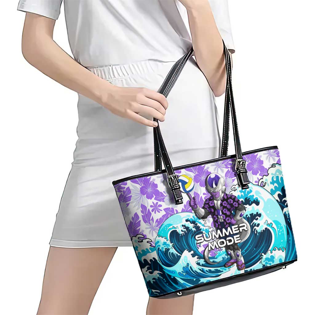 Frieza Dragon Ball Summer Theme Leather Tote Bag with Volleyball Floral Shirt and Shenron Tropical Design - The Mazicc