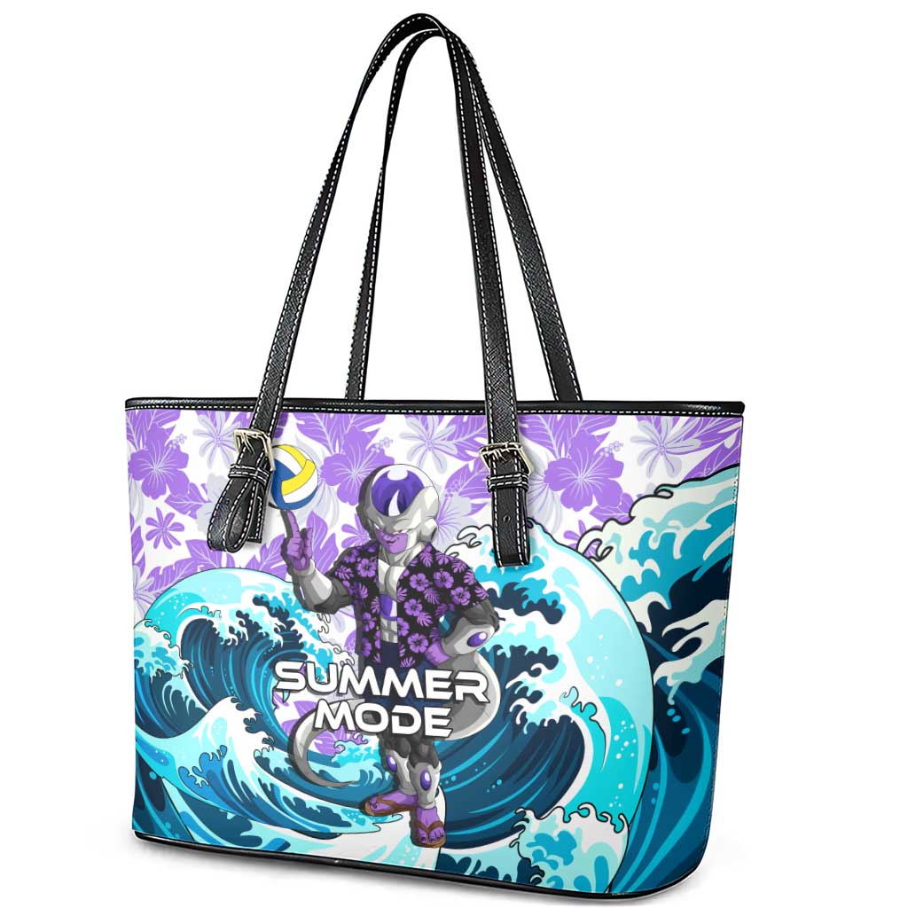 Frieza Dragon Ball Summer Theme Leather Tote Bag with Volleyball Floral Shirt and Shenron Tropical Design - The Mazicc