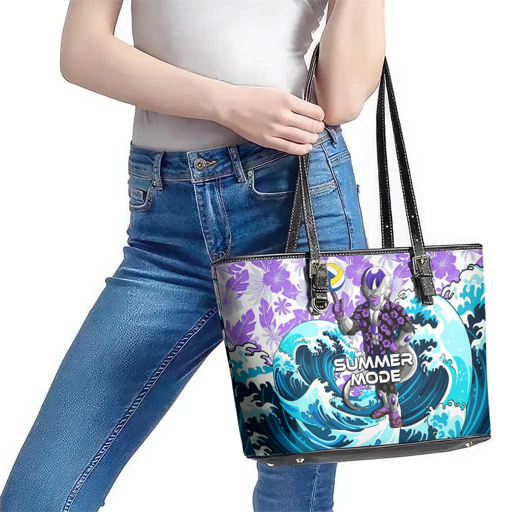Frieza Dragon Ball Summer Theme Leather Tote Bag with Volleyball Floral Shirt and Shenron Tropical Design - The Mazicc