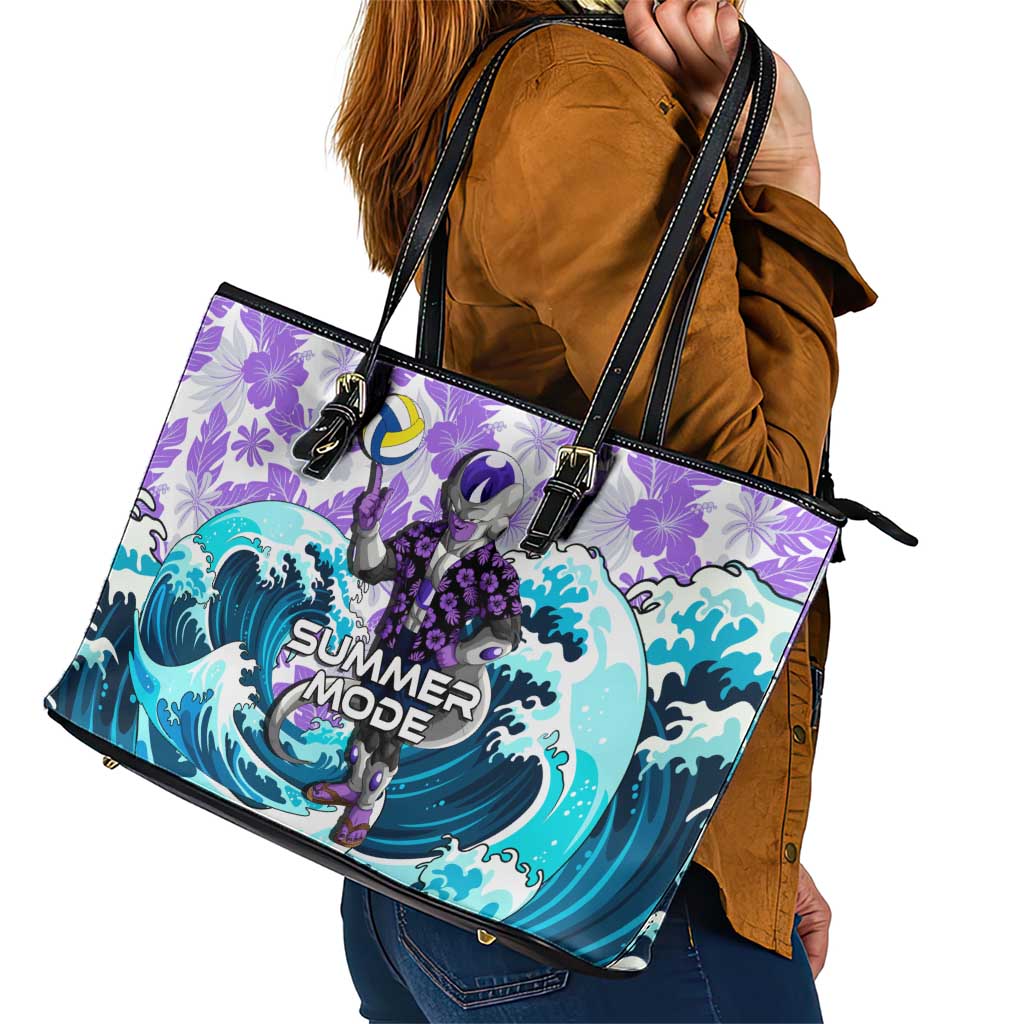 Frieza Dragon Ball Summer Theme Leather Tote Bag with Volleyball Floral Shirt and Shenron Tropical Design - The Mazicc