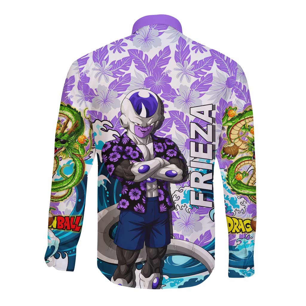 Frieza Dragon Ball Summer Theme Long Sleeve Button Shirt with Volleyball Floral Shirt and Shenron Tropical Design - The Mazicc