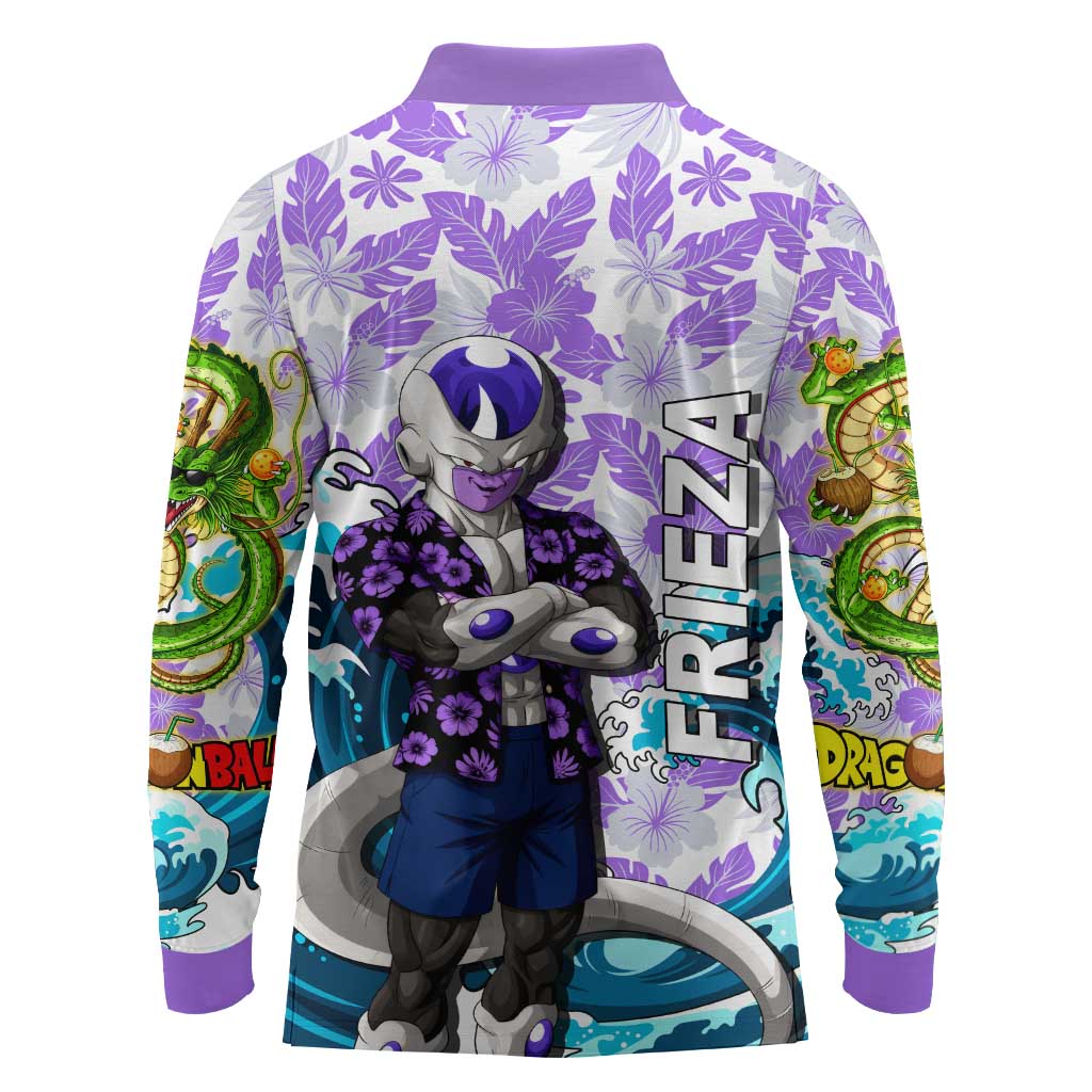 Frieza Dragon Ball Summer Theme Long Sleeve Polo Shirt with Volleyball Floral Shirt and Shenron Tropical Design - The Mazicc