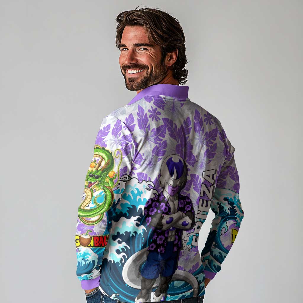 Frieza Dragon Ball Summer Theme Long Sleeve Polo Shirt with Volleyball Floral Shirt and Shenron Tropical Design - The Mazicc
