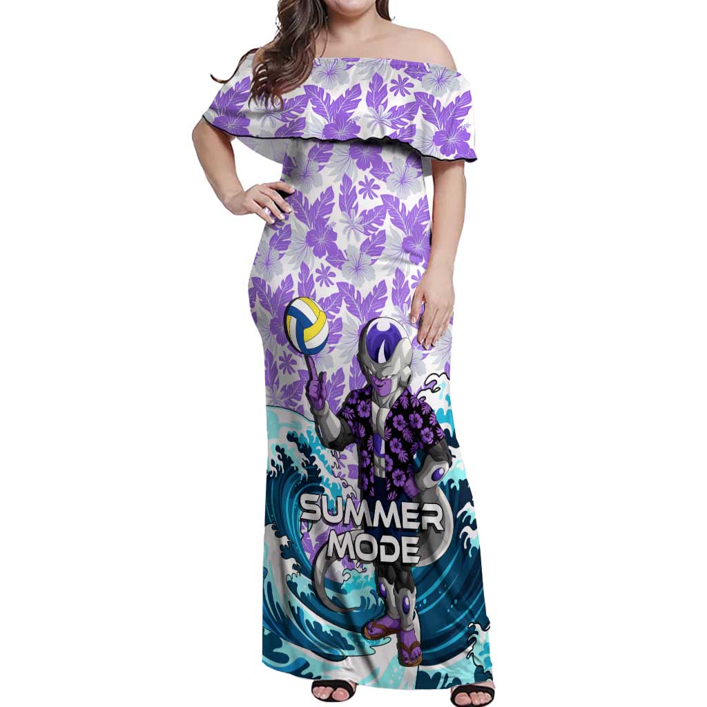 Frieza Dragon Ball Summer Theme Off Shoulder Maxi Dress with Volleyball Floral Shirt and Shenron Tropical Design - The Mazicc