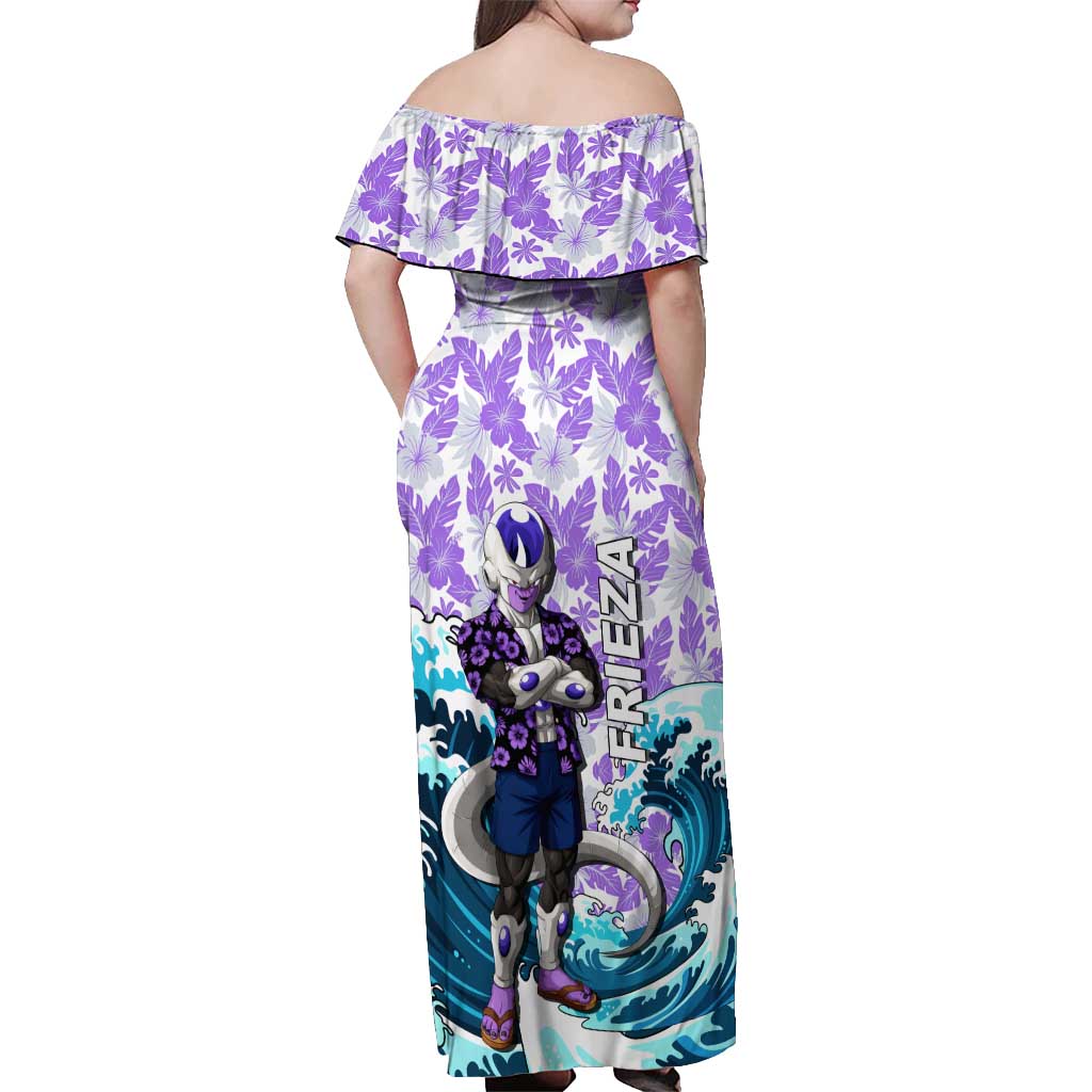Frieza Dragon Ball Summer Theme Off Shoulder Maxi Dress with Volleyball Floral Shirt and Shenron Tropical Design - The Mazicc